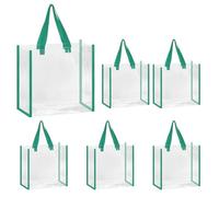 Sourcing Map 6 Pack Dark Green Clear Tote Bags, 12" x 6" x 12", PVC, Stadium Approved, Reusable, Transparent, Beach, Travel, Unisex-Adults