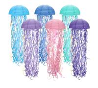 sourcing map 6 Pack Jellyfish Paper Lanterns Hanging Colorful Lanterns Decorations for Ocean Under The Sea Theme Birthday Party, Blue, Sky Blue, Light Blue, Pink, Purple, Light Purple