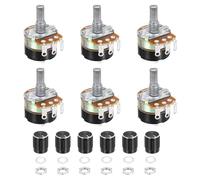 sourcing map 6 Pack WH138 Potentiometer 50K Ohm Single-Joint Variable Resistors 3 Terminals Linear Taper Rotary with Knob Cap for Audio Volume Control