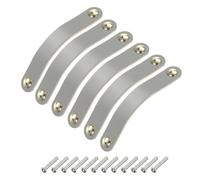 sourcing map 6 Packs Leather Drawer Pulls, Double Hole Leather Drawer Knobs Furniture Dresser Handles Pulls with Screws for Dressers Drawers Closet Cupboard, Grey/Gold(Hole Spacing:128mm)