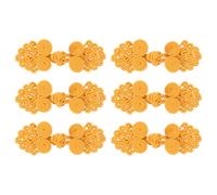 sourcing map 6 Pairs Chinese Knots Frog Buttons Closure Gold Sewing Buttons Fasteners with Beads for DIY Sewing Coats Cloak Sweater Bridal Costume Outfit,0.98x2.36 Inch