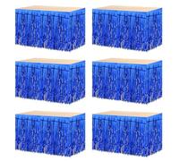 sourcing map 6 Pcs 29x108 Inch Blue Metallic Foil Fringe Tinsel Table Skirts for Rectangle Tables Tinsel Backdrop Curtain for Wedding Birthday Party Decoration
