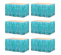 sourcing map 6 Pcs 29x108 Inch Lake Blue Metallic Foil Fringe Tinsel Table Skirts for Rectangle Tables Tinsel Backdrop Curtain for Wedding Birthday Party Decoration