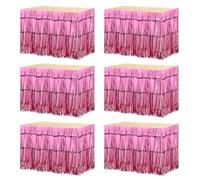 sourcing map 6 Pcs 29x108 Inch Pink Metallic Foil Fringe Tinsel Table Skirts for Rectangle Tables Tinsel Backdrop Curtain for Wedding Birthday Party Decoration