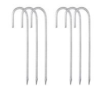 sourcing map 6 Pcs 30cm Rebars Stakes, J Hook Ground Stakes, Galvanized Steel Tent Stake Anti-Rust Garden Stake Wind Staple for Fence, Landscape, Silver Tone