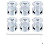 sourcing map 6 Pcs Aluminum 20 Teeth 5mm Bore 6mm Width Timing Belt Pulley Wheel Idler Pulley Synchronous Wheels Gear Part with Wrench for 3D Printer, Silver