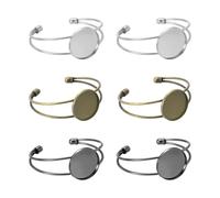 sourcing map 6 Pcs Bezel Tray Blank Bracelet Setting, 25mm Adjustable Round Tray Setting Blank Bangle for DIY Jewelry Making Crafting Bracelets, White/Bronze/Gunmetal