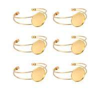 sourcing map 6 Pcs Bezel Tray Blank Bracelet Setting, 25mm Adjustable Round Tray Setting Blank Bangle for DIY Jewelry Making Crafting Bracelets, Gold