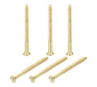 sourcing map 6 Pcs Brass Screws, M5 x 60mm Solid Slotted Drive Flat Head Self-Tapping Wood Screw Fasteners for Woodworking Furniture Repair Photo Frame Drywall Home Appliances, Gold