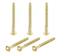 sourcing map 6 Pcs Brass Screws, M5 x 60mm Solid Slotted Round Head Self-Tapping Wood Screw Fasteners for Woodworking Furniture Repair Photo Frame Drywall Home Appliances, Gold