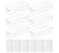 sourcing map 6 Pcs Cable Storage Box with Compartments, Cable Organizer Transparent Plastic Tidy Box with Lid, Cable Management Box with Removable Dividers & Wire Tie for Home Office Accessory