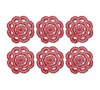 sourcing map 6 Pcs Crochet Handmade Cotton Placemats, 6.3" Round Lace Doilies Coaster, Lace Gimp Tray Coasters for Crafts, Daily Kitchen Use, Tea Cup, Festivals, Home Decoration, Red
