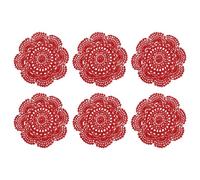 sourcing map 6 Pcs Crochet Handmade Cotton Placemats, 7.9" Round Lace Doilies Coaster, Lace Gimp Tray Coasters for Crafts, Daily Kitchen Use, Tea Cup, Festivals, Home Decoration, Red