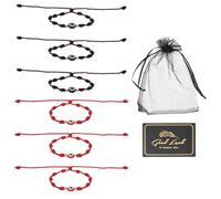 sourcing map 6 Pcs Evil Eye Bracelet Handmade Knots Braided Rope String Adjustable Evil Eye Good Luck Bracelet Set with Card & Mesh Bag for Luck Protection Women Men Gifts, Reddish Brown, Red