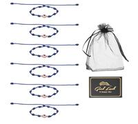 sourcing map 6 Pcs Evil Eye Bracelet, Handmade Knots Braided Rope String Adjustable Waterproof Good Luck Bracelet Set with Card & Mesh Bag for Luck Protection Women Men Gifts, Navy Blue