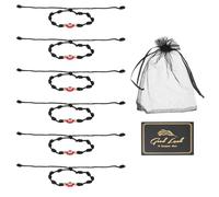 sourcing map 6 Pcs Evil Eye Bracelet, Handmade Knots Braided Rope String Adjustable Waterproof Good Luck Bracelet Set with Card & Mesh Bag for Luck Protection Women Men Gifts, Black Red