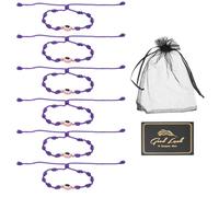 sourcing map 6 Pcs Evil Eye Bracelet, Handmade Knots Braided Rope String Adjustable Waterproof Good Luck Bracelet Set with Card & Mesh Bag for Luck Protection Women Men Gifts, Dark Purple