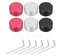 sourcing map 6 Pcs Footswitch Toppers Guitar Pedal Button Caps Metal Footswitch Top Cover 3/8" for Guitar Effects Pedal Buttons, Black, Red, Silver