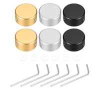 sourcing map 6 Pcs Footswitch Toppers Guitar Pedal Button Caps Metal Footswitch Top Cover 3/8" for Guitar Effects Pedal Buttons, Gold, Silver, Black