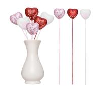 sourcing map 6 Pcs Glitter Heart Shaped Picks Puffy Foam Hearts Floral Sparkly Stick for Valentine's Day Wedding Decor Home Vase Supplies Flower Arrangements Crafts (Red/Pink/White, 3cm x 21cm)