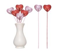 sourcing map 6 Pcs Glitter Heart Shaped Picks Puffy Foam Hearts Floral Sparkly Stick for Valentine's Day Wedding Decorations Home Vase Supplies Flower Arrangements Crafts (Red/Pink, 4cm x 22cm)