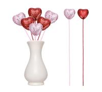 sourcing map 6 Pcs Glitter Heart Shaped Picks Puffy Foam Hearts Floral Sparkly Stick for Valentine's Day Wedding Decorations Home Vase Supplies Flower Arrangements Crafts (Red/Pink, 3cm x 21cm)