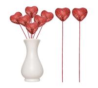 sourcing map 6 Pcs Glitter Heart Shaped Picks Puffy Foam Hearts Floral Sparkly Stick for Valentine's Day Wedding Decorations Home Vase Supplies Flower Arrangements Crafts (Red, 4cm x 22cm)