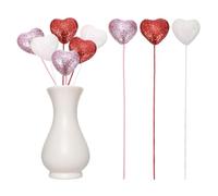 sourcing map 6 Pcs Glitter Heart Shaped Picks Puffy Foam Hearts Floral Sparkly Stick for Valentine's Day Wedding Decor Home Vase Supplies Flower Arrangements Crafts (Red/Pink/White, 4cm x 22cm)