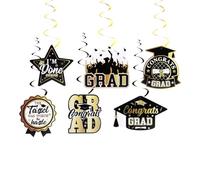 sourcing map 6 PCS Graduation Decorations Class of 2024, Graduation Hanging Swirls Black and Gold Graduation Card Hanging Card for Graduation Party Supplies