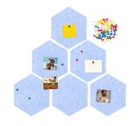 sourcing map 6 Pcs Hexagon Felt Pin Board with 40 Pcs Pushpins 8.7" x 7.5" Self Adhesive Felt Bulletin Board Cork Boards for Walls Decorations Paste Notes Photos Schedules, Light Blue