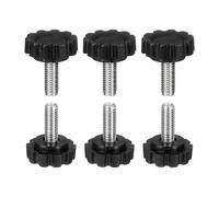 sourcing map 6 Pcs Knurled Knobs Handles M6 x 16mm (1mm Pitch) Male Thread Metric Carbon Steel Hand Tightening Clamping Screws Threaded Stud Knob Bolts for Woodworking Jigs, Black