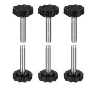 sourcing map 6 Pcs Knurled Knobs Handles M6 x 30mm (1mm Pitch) Male Thread Metric Carbon Steel Hand Tightening Clamping Screws Threaded Stud Knob Bolts for Woodworking Jigs, Black