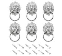 sourcing map 6 Pcs Lion Head Pulls Knob, 3.54" x 2" Zinc Alloy Vintage Lion Door Handle Decorative Front Door Knob Ring Pull Handle for Gate Cabinets Drawers, Silver