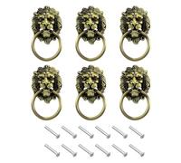 sourcing map 6 Pcs Lion Head Pulls Knob, 3.54" x 2" Zinc Alloy Vintage Lion Door Handle Decorative Front Door Knob Ring Pull Handle for Gate Cabinets Drawers, Bronze