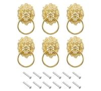 sourcing map 6 Pcs Lion Head Pulls Knob, 3.54" x 2" Zinc Alloy Vintage Lion Door Handle Decorative Front Door Knob Ring Pull Handle for Gate Cabinets Drawers, Gold