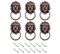 sourcing map 6 Pcs Lion Head Pulls Knob, 3.54" x 2" Zinc Alloy Vintage Lion Door Handle Decorative Front Door Knob Ring Pull Handle for Gate Cabinets Drawers, Copper