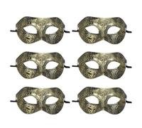 sourcing map 6 Pcs Masquerade Mask, Mardi Gras Mask for Men Half Face Halloween Costume for Masquerade Party Prom Ball Birthday Gras, Gold Retro Style