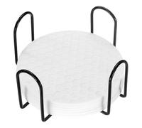 sourcing map 6 Pcs Silicone Coasters with Holder, 4 Inch Round Coaster for Drink, Non-Slip Non-Stick Heat Resistant Place Mats Washable for Cups Tabletop Protection Table Decor, White