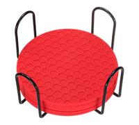 sourcing map 6 Pcs Silicone Coasters with Holder, 4 Inch Round Coaster for Drink, Non-Slip Non-Stick Heat Resistant Place Mats Washable for Cups Tabletop Protection Table Decor, Red