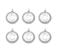 Sourcing Map 6 Pcs Silver-C Letter Charm Pendant for Necklace, Bracelet, Earring, DIY Jewelry Making, Modern Style, Adults, Unisex, Copper Metal, Rhinestone Setting