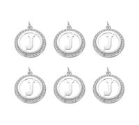 Sourcing Map 6 Pcs Silver-J Letter Charm Pendant for Necklace, Bracelet, Earring, DIY Jewelry Making, Copper with Rhinestone, Adults, Unisex, Modern Style, Letter Shape, Pave Setting, Polished Finish