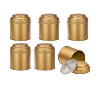 sourcing map 6 Pcs Tea Tins Canister with Airtight Double Lids, 8 oz Small Round Tin Can Box, Kitchen Canister Containers for Loose Tea Coffee Candy Spices, Bronze Gold