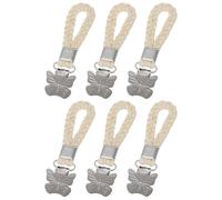 sourcing map 6 Pcs Tea Towel Clips with Cotton Loop for Hanging, 4 Inch Metal Towel Hooks Multipurpose Cloth Hangers for Home Kitchen Bathroom, Beige(Butterfly)