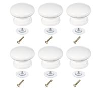 sourcing map 6 Pcs Wood Drawer Knobs, Round Single Hole Wooden Cabinet Knobs Mushroom Shape Handle Pulls with Screws for Furniture Closet Dresser, White, 33x25mm/1.3x0.98inch (DiaxH)