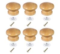 sourcing map 6 Pcs Wood Drawer Knobs, Round Single Hole Wooden Cabinet Knobs Mushroom Shape Handle Pulls with Screws for Furniture Closet Dresser, Wood Color, 34x25.5mm/1.34x1inch (DiaxH)