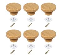 sourcing map 6 Pcs Wood Drawer Knobs, Round Single Hole Wooden Cabinet Knobs Mushroom Shape Handle Pulls with Screws for Furniture Closet Dresser, Wood Color, 40x24mm/1.57x0.94inch (DiaxH)