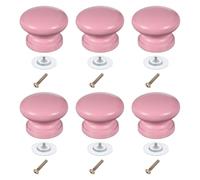 sourcing map 6 Pcs Wood Drawer Knobs, Round Single Hole Wooden Cabinet Knobs Mushroom Shape Handle Pulls with Screws for Furniture Closet Dresser, Pink, 33x25mm/1.3x0.98inch (DiaxH)