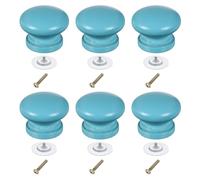 sourcing map 6 Pcs Wood Drawer Knobs, Round Single Hole Wooden Cabinet Knobs Mushroom Shape Handle Pulls with Screws for Furniture Closet Dresser, Blue, 33x25mm/1.3x0.98inch (DiaxH)