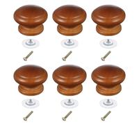 sourcing map 6 Pcs Wood Drawer Knobs, Round Single Hole Wooden Cabinet Knobs Mushroom Shape Handle Pulls with Screws for Furniture Closet Dresser, Wood Color, 34x26.5mm/1.34x1.04inch (DiaxH)