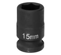 sourcing map 6 Point Impact Socket 15mm Metric Socket 1/2" Square Drive 1.5" (38mm) Long Phosphated Cr-Mo Steel Spindle Axle Hex Nut Sockets, Black
